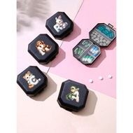 1pc Cartoon Animal Letter Series Portable Compartment Pill Box, 6 Grids Capsule Storage Box, Travel 