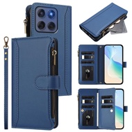 Factory directly sell Closure 9 Card Slots Zipper Leather Case with Hand Strap For Motorola Edge 60 