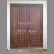 Pintu kayu jati solid 2 daun minimalis modern motif garis 277