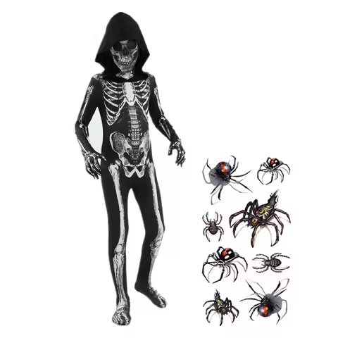 Scary Halloween Horror Kids Hooded Costume Scary Skeleton Grim Reaper Costume Boys Spooky Costume Ma