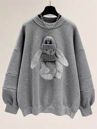 Áo Nỉ Dày Có Lót Lông Cừu Không Mũ Dáng Rộng Dài Vừa Phải Thời Trang Thu Đông Cho Nữ Áo Khoác Ngoài