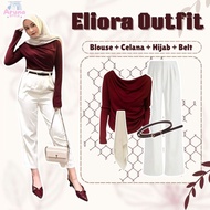 Eliora Outfit Set (Blouse Top, Pants Broken White, Bella Square, Belt) Modern Hijab AS2G