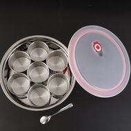 กล่องเครื่องเทศสแตนเลสสำหรับ Masala Dabba ภาชนะบรรจุเครื่องเทศมี7ช่องกล่องเครื่องเทศอินเดียพร้อมเคสใ