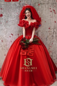 Retro Red Wedding Dress Vitality Celebration Joyful Bride Studio New Arrival 80s Style Long Evening