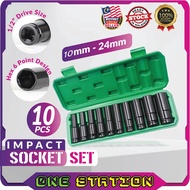 10PCS 1/2" 10-24mm Impact Socket Set Automotive Car Tools Hex Electric Impact Wrench Black Socket Ad