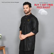 Baju Koko Kurta Dewasa Embos Motif Harimau Benggala Koko Kurta 3/4