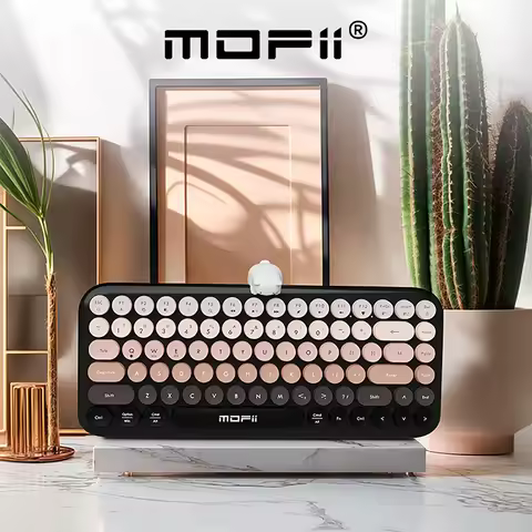 Mofii Ergonomic Bluetooth Dual Mode Wireless Keyboard 84 key Retro Round Keycaps Cute Bear Wireless