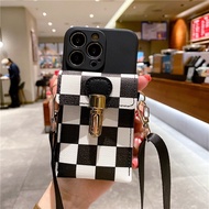 Checkerboard Coin Purse Phone Case For HUAWEI P10 Lite P20 P30 P40 Pro Nova 2i 2 Lite 3 3i 4 5T 7i 7 Se 8 With Lanyard Soft Shell