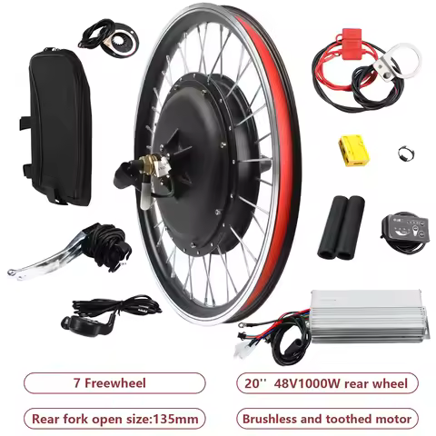 20 Inch E-Bike Rear Wheel Conversion Kit 48V 1000W , E-Bike Conversion Kit w/LED Display and Brushle