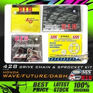 RANTAI DAN SPROCKET SET SSS / DID CHAIN & SPROCKETS 428 X 108L/14T/35T/36T FOR WAVE 100R,110,125/S/X