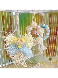 1只隨機顏色鳥玩具,鸚鵡玩具,新鮮紙五角星藤球,色彩繽紛的鈴鐺掛鳥用品,適用於鸚鵡和其他鳥類