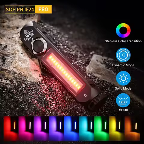 Sofirn IF24 PRO RGB Flashlight 18650 Rechargeable SFT40 1800lm Buck driver Flood Spot with Magnetic