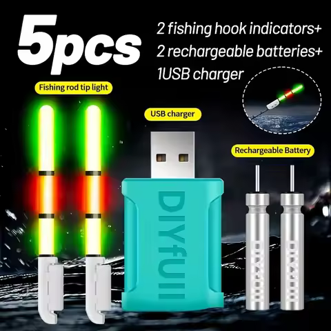 5-piece Set Including 2pcs Bite Indicators and Night Fishing Indicator (1pc Charger + 2pcs Rechargea