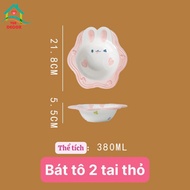 Bộ bát đĩa sứ Thỏ Hồng 3D-chén bát Decor màu hồng-bộ bát ăn cơm dễ thương phủ men bóngchén dĩa sứ