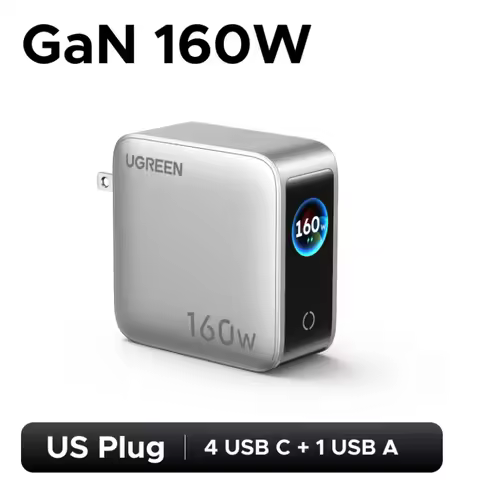 UGREEN 160W GaN Charger With Smart Display AVS PD 3.1 140W QC4.0 For MacbookPro Laptop IPhone 17 16 