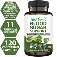 Biofinest Blood Sugar Support Supplement - Bitter Melon Moringa Fenugreek White Mulberry Leaf Turmeric Amla Cinnamon Gymnema Vitamins - Healthy Weight Heart Immune Insulin Glucose Metabolism - Reduce Blood Pressure Sugar Craving Diabetes 120 Veg. Capsules