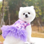 TEA7146 น่ารักน่ารักๆ ลูกไม้ปักลาย ดอกพีชบาน ตุ๊กตา Bichon ชุดเดรสแต่งงาน ของขวัญวันเกิดของขวัญ ชุดเดรสสุนัข ชุดเครื่องแต่งกายสัตว์เลี้ยง เสื้อผ้าลูกสุนัข กระโปรงสุนัข