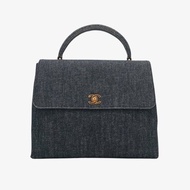 CHANEL Vintage Black Denim kelly Handbag