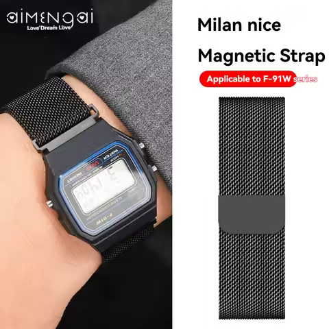 For Casio Small Square F-91W F-84/F-94 Magnetic Strap AE1200/A158/A168 F-105W Mesh Breathable Stainl