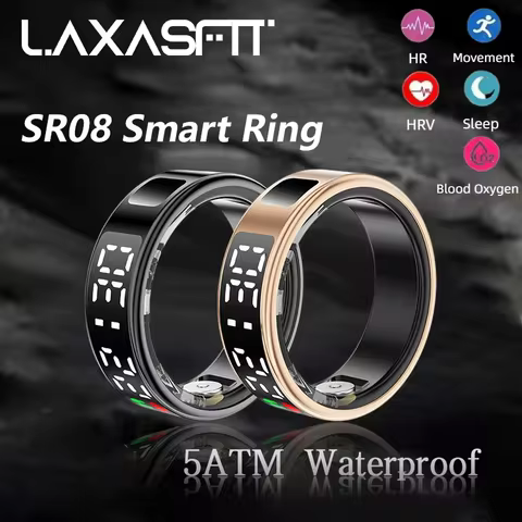 LAXASFIT 2025 New SR08 Smart Ring Men Women Heart Rate Blood Oxygen Monitoring 5ATM Waterproof Displ