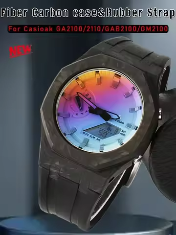 For Casioak GA2100 GA2110 Mod Kit Fiber Carbon case Rubber Strap for CasiOak GAB2100 GM2100 Modifica