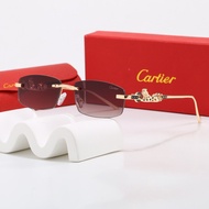 Cartier Rimless Sunglasses Cheetah Decoration Multicolor Gradient Lens Sunglasses Light Luxury Men W