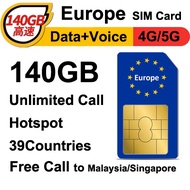 Ready Stock Wholesale Europe SIM Card for Travel with Data Voice Call Tourist to Turkey Switzerland UK Spain Germany France Hotspot Supported Large Data 30 60days欧洲旅游电话卡