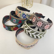 New Bohemian Style Embroidery Headband Ethnic Wide-brimmed Hair Hoop Leaf Flower Pattern Hair Access
