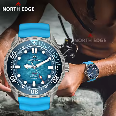 NORTH EDGE TRITON-TI Titanium Stainless Solar-Powered Diving Watch Luxury Quartz Watches For Men 300
