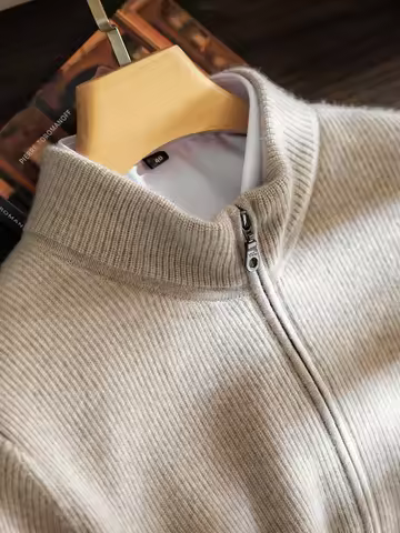 100% pure cashmere sweater for men's half turtleneck zipper cardigan pull strip medium thick knitted