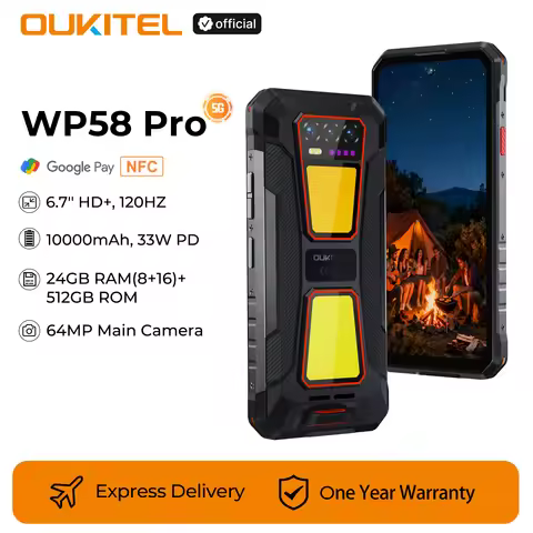 OUKITEL WP58 PRO 5G Rugged Phone 24GB(8+16) RAM + 512 ROM, 6.7'' HD 10000mAh 33W Android 15 NFC Cell