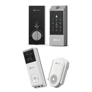 EZVIZ Bundle: DL04 Pro Smart Deadbolt Lock (Black-Grey) + EP3X Video Doorbell (White) (Wi-Fi Chime I
