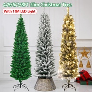 Slim Christmas Tree 4/5/6/7/8FT Artificial Pencil Xmas Tree With 10M LED Light For Christmas Decor