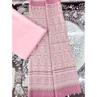 (Fabric Set) 6-Shuttle Silk Real Natural Color (2 Meter Patterned Fabric + 2 Plain Color) Eggplant F
