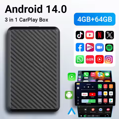 Acodo NEW Android14 Wireless CarPlay and Android Auto 3in1 Quad Core 4GB+64GB Smart Box Built-in App