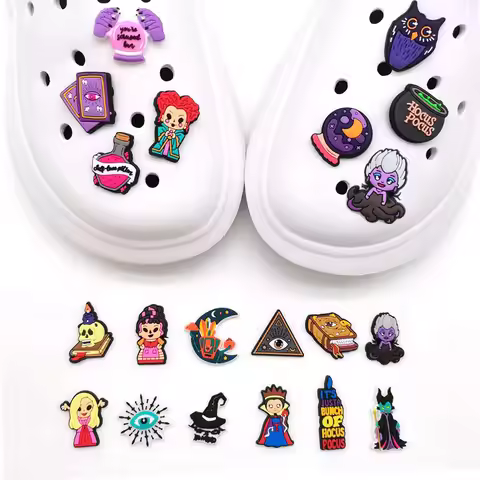 Cartoon Villain Hocus Pocus PVC Shoe Charms Witch Magic Cauldron Owl Book Detachable Clog Shoe DIY D