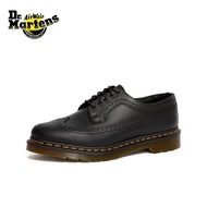 Dr. Martens 3989 YS รองเท้าหนังมันวาวแถบสีเหลืองอังกฤษสำหรับทั้งหญิงและชายสีดำรองเท้าโบรเกส