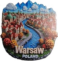 Warsaw Poland Fridge Magnet Souvenir - 3D Acrylic City View Magnet 8 x 7.5 cm Decorative MU L420