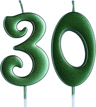 Green 30th Birthday Candle, Number 30 Years Old Candles Cake Topper, Woman Or Man Party Decorations,