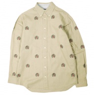 KITH NYC x TOMMY HILFIGER聯名斜紋布紋襯衫，S 碼，米色，長袖，紐扣開襟，飾有刺繡徽章，上衣 [二手] [KITH NYC × TOMMY HILFIGER]