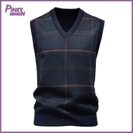 Yoewre Warm Men Vest Versatile Knit Vest Mens Plaid Print Sleeveless Sweater Vest with Velvet Lining