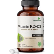 Futurebiotics K2 dengan D3 2 dalam 1 5000 IU D3 & 90 mcg K2 MK7 NonGMO 120 Tablet