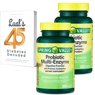 Lual's 45 Diabetes Decoded Bundle with Spring Valley Probiotic Multi-Enzyme | Probiotics for Men Wom