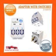 3 Way Adapter with Switch Socket Extantion Adaptor Extension Plug Switch Socket with Surge Protector