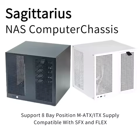 Sagittarius 8-bay NAS Chassis with ATX Power Supply, MATX Motherboard, Full-height PCIE, 21.8L