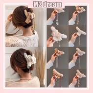 Plush Bow Tassel Hair Pinks Women's Fashionable And High-End Shark Clip Large Pearl Gripper Clip Hai