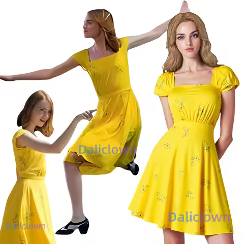 Mia La La Land Costume Yellow Dress Emma Stone Cosplay Anime Movie Birthday Party Halloween Costume 