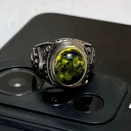 HIJAU Black Jade Ring Blacknatural Translucent Green Iron 12x10 Alpaca Anti-Rust Anti-Itch Size 5-13