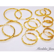 Merdeka 916 Gold Round Hoop Earring / Subang Bulat Emas 916 (0.88G - 2.12G)