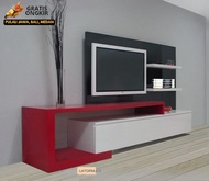 Meja TV / Rak TV Backdrop Minimalis Modern Ukuran Ideal View 155 Cm/200 Untuk Semua Ukuran TV Dengan Tinggi 60 Cm (Bukan Rakitan Bukan Serbuk Gergaji Custom Profesional)